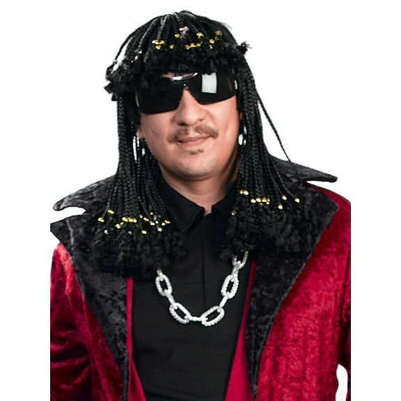 Rick James Funkmaster Color Black - Enigma Wigs Men's Superfreak Braided Beaded Dreds Braids Funk Bundle Costume Wig Care Guide One Size