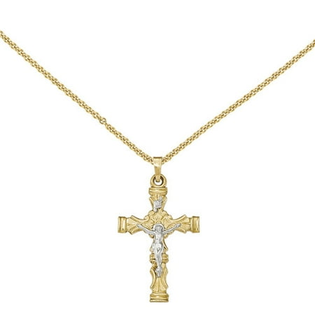 14kt Two-Tone Brushed and Polished Latin Crucifix Pendant