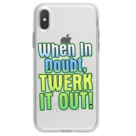 DistinctInk Clear Shockproof Hybrid Case for iPhone XR (6.1" Screen) - TPU Bumper Acrylic Back Tempered Glass Screen Protector - When in Doubt Twerk it Out
