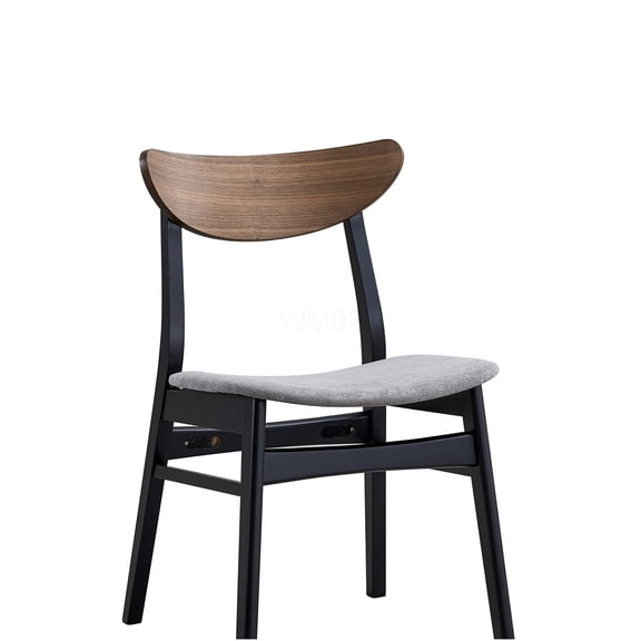 Modern Gray and Walnut Side Chair Set of 2, Linen Upholstered Dining Chairs with Foam Cushion, Armless Accent Chairs for Kitchen, Dining Room