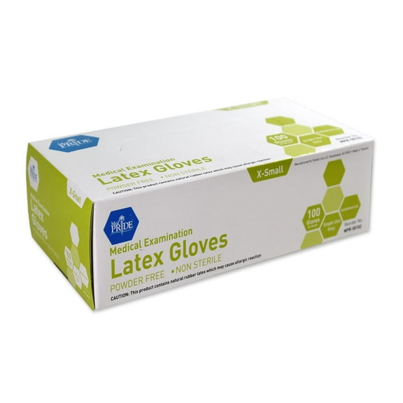 MedPride Latex Exam Gloves, Powder Free, X-Small, Box of 100