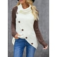 thumbnail image 4 of Asyoly Womens Asymmetric Button Decoration Turtleneck Sweater Long Sleeve Color Block Chunky Knitted Pullover Casual Loose Jumper Winter Tops, 4 of 6