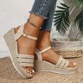 thumbnail image 3 of Rokment Womens Espadrilles Wedges Dressy Sandals Fashionable Casual Open Toe Platform Chunky High Heels Dress Summer Shoes for Ladies Woman Beach Vacation Silver Size 6, 3 of 6