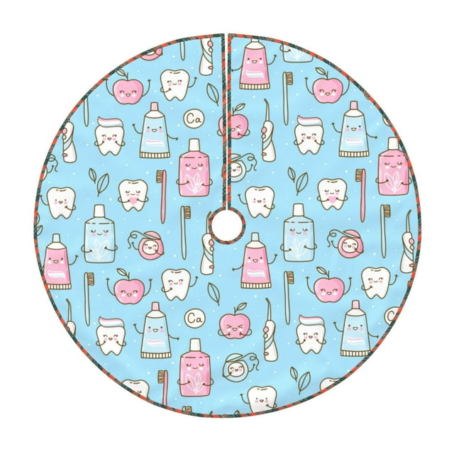 Fotbe Funny Cute Teeth Pattern Christmas Tree Skirt, Tree Skirts Plush Christmas Decorations, Christmas Tree Skirts Xmas Decorations Holiday Party Decor-36"