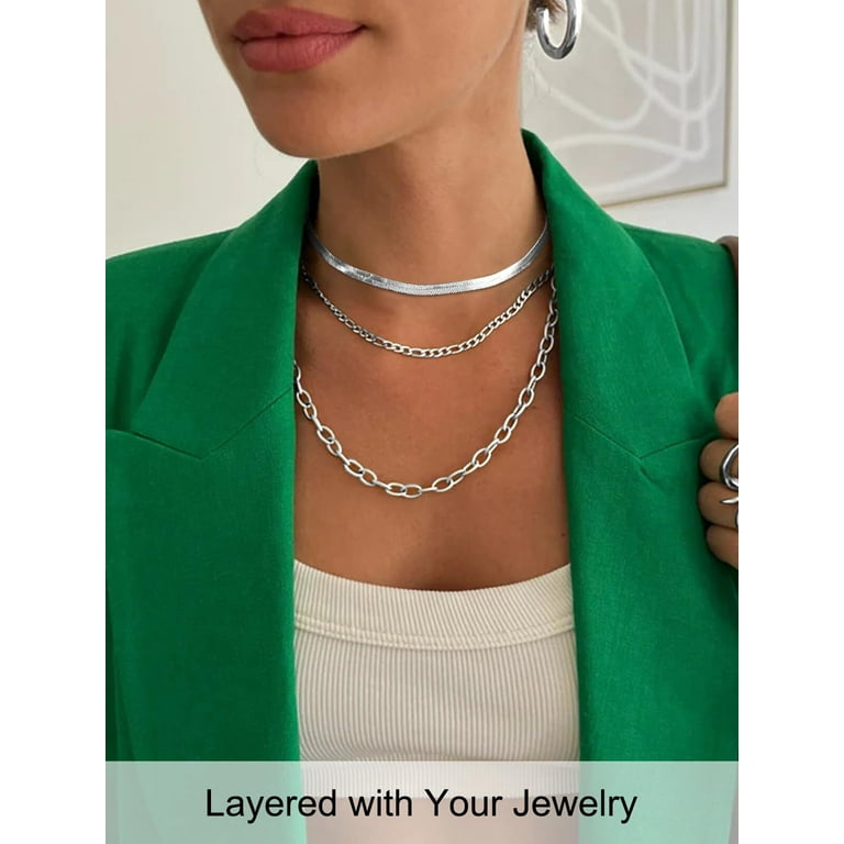 14K Gold Plated Herringbone Choker Necklace - 14.5" Snake Chain With 2" Extender, Minimalist Layered Jewelry Gift 11 thumbnail image