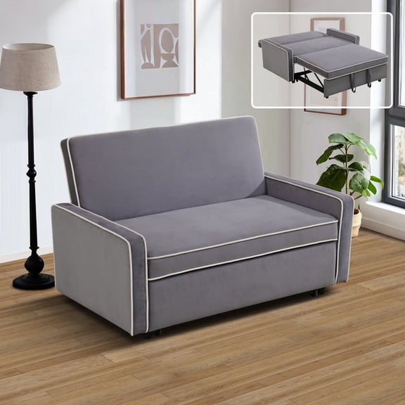 Fluffy Fabric Light Gray 1-Piece Living Room Sofabed, Light Gray