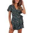 thumbnail image 1 of Vestido estampado de manga corta de verano para mujer Vestidos cortos casuales con cuello en V Fokelyi WRMH-1448-2, 1 of 5