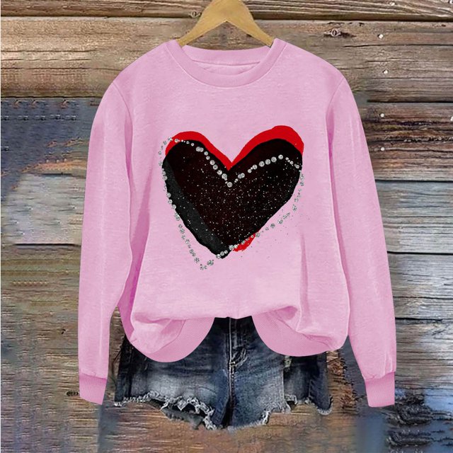 Meichang Sweatshirts pour Femmes Valentine's Day Sweatshirt Femmes Hauts Mignons Graphique Cœur Sweatshirt Manches Longues Col Rond Décontracté Sweatshirts Coupe Ample Pull de Vacances