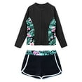 thumbnail image 5 of YONGHS 3Pcs Swimming Costume for Girls Rash Guard UPF 50+ Swimsuit Long Sleeve Surfing Bathing Suit Black 16, 5 of 7