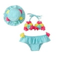 thumbnail image 1 of ITFABS Infant Girls 3PCS Bathing Suit, Flower Halter Neck Swimming Tops, Bottoms and Sun Protection Cap, 1 of 9