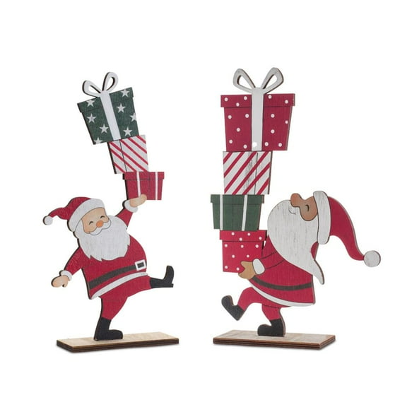 Melrose International LLC Santa w/Presents (Set of 2) 12"H Wood