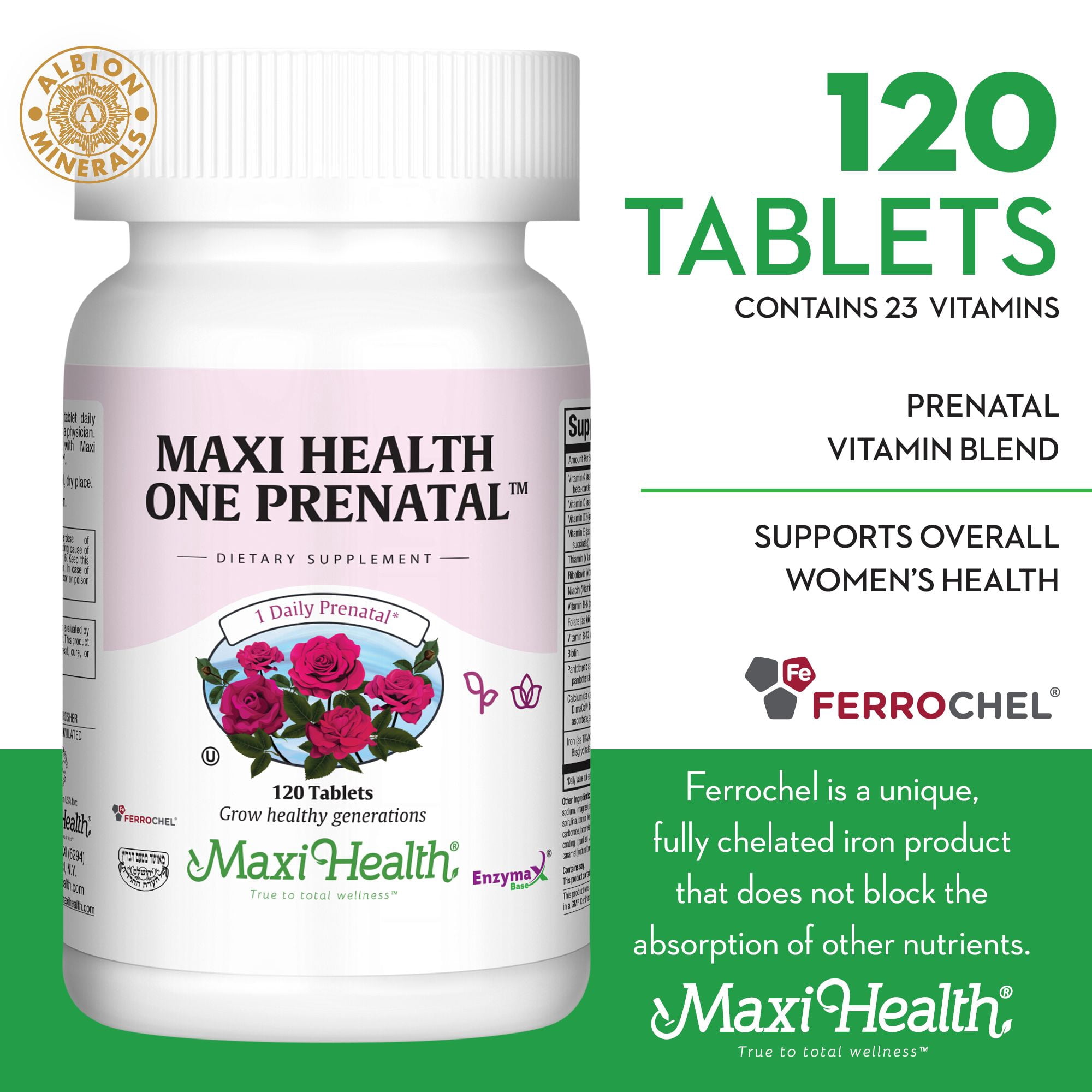 Maxi Health One Prenatal – Women’s Multivitamin with Iron – Pregnancy & Fetal Health Support – 120 Tablets