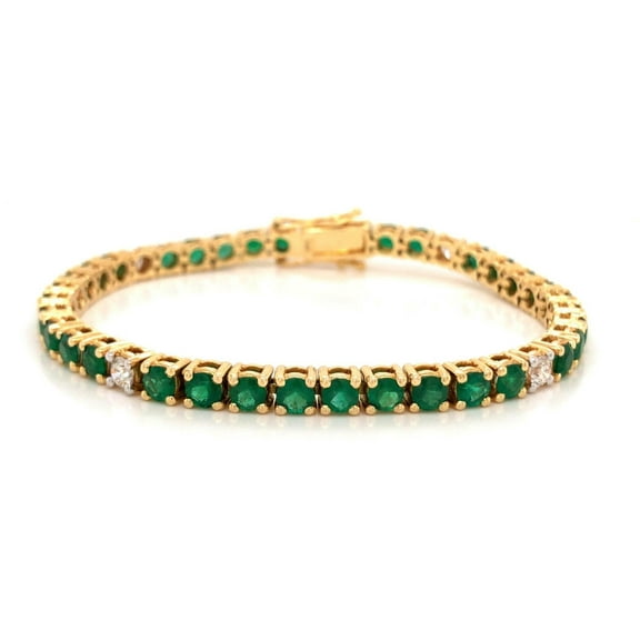 14K Emerald Tennis Bracelet,14K Gold Emerald Bracelet,14k Prong Set Emerald Tennis Bracelet,Emerald Layering Bracelet For Women Gift For Her