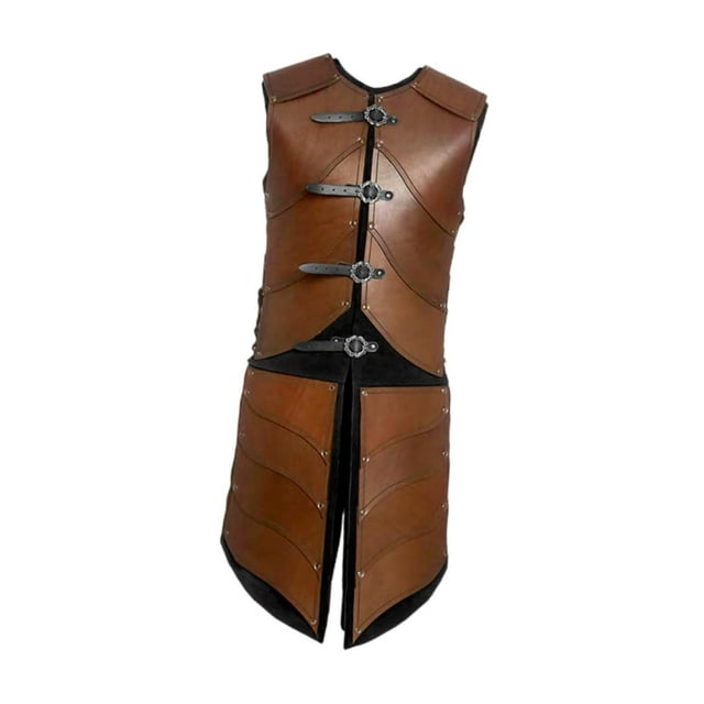 GUOOL Gilet Armure Gothique Viking Médiéval Renaissance Réglable Robe de Costume de Fête Brun Clair