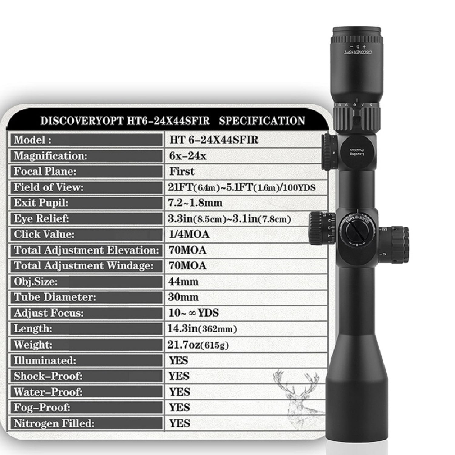 DISCOVERYOPT HT GENII 6-24X44 Riflescope Side Focus Illuminated Reticle 30MM Hunting Optics Scopes