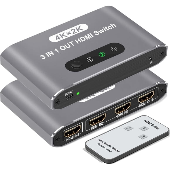 KSRplayer HDMI Switch 3 in 1 Out 4K@60Hz, HDMI Switcher with Remote Control, 3-Port HDMI Selector for PS5/PS4, Xbox, Roku, Fire TV, Apple TV, Blu-ray Players, Chromecast
