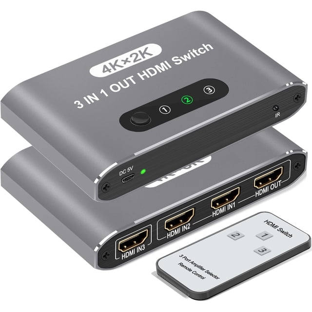 KSRplayer HDMI Switch 3 in 1 Out 4K@60Hz, HDMI Switcher with Remote Control, 3-Port HDMI Selector for PS5/PS4, Xbox, Roku, Fire TV, Apple TV, Blu-ray Players, Chromecast