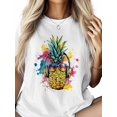 thumbnail image 2 of Women's T-Shirt Pineapple Hip Hop Fruit Short Sleeve Casual Tee Classic Crew Neck T Shirt for Women White, S, 2 of 7