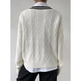 thumbnail image 3 of Womens V Neck Oversized Sweaters Long Sleeve Cable Knit Pullover Striped Chunky Sweater Casual Tennis Tunic Tops White S, 3 of 6