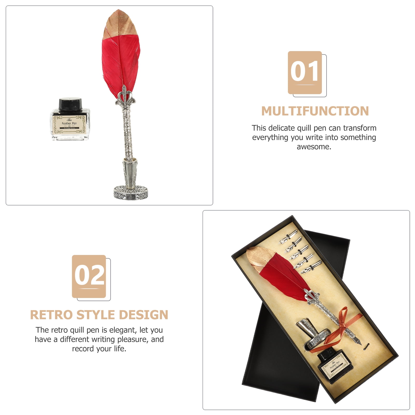 3 Sets Pen Ink Plume Fountain Writing Student Stationery Retro Quill Vintage Style Calligraphy Portable Pens Office
