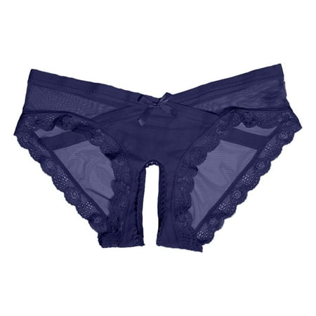 YHGFVOKJ Womens Underwear Alluring Transparent Lace Embroidered Thongs Open Back Briefs Breathable Unbeatable Softness Sensational Silhouette Panties Brief Hipster Underwear for Women Blue M