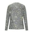 thumbnail image 5 of Sequin Holiday Tops for Women Party Night V Neck Sparkly Long Sleeve Top Glitter New Years Eve Tops Light Gray S, 5 of 7
