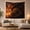 Dragon Fortress, variant on Black Dragon Above a Blazing Fortress, Dramatic Fantasy for Dragon Fans, Ember-Lit Fire Castle Art, Halloween Gift, Tapestry Wall Hanging for Bedroom and Gaming Room