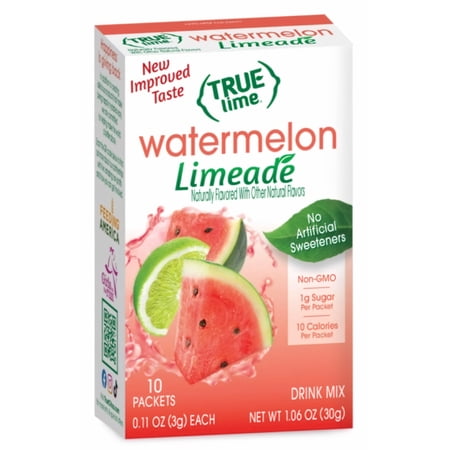 True Lime Watermelon Limeade Drink Mix Powder, No Artificial Sweeteners, 1.06 oz.Packet, 10 Count Box