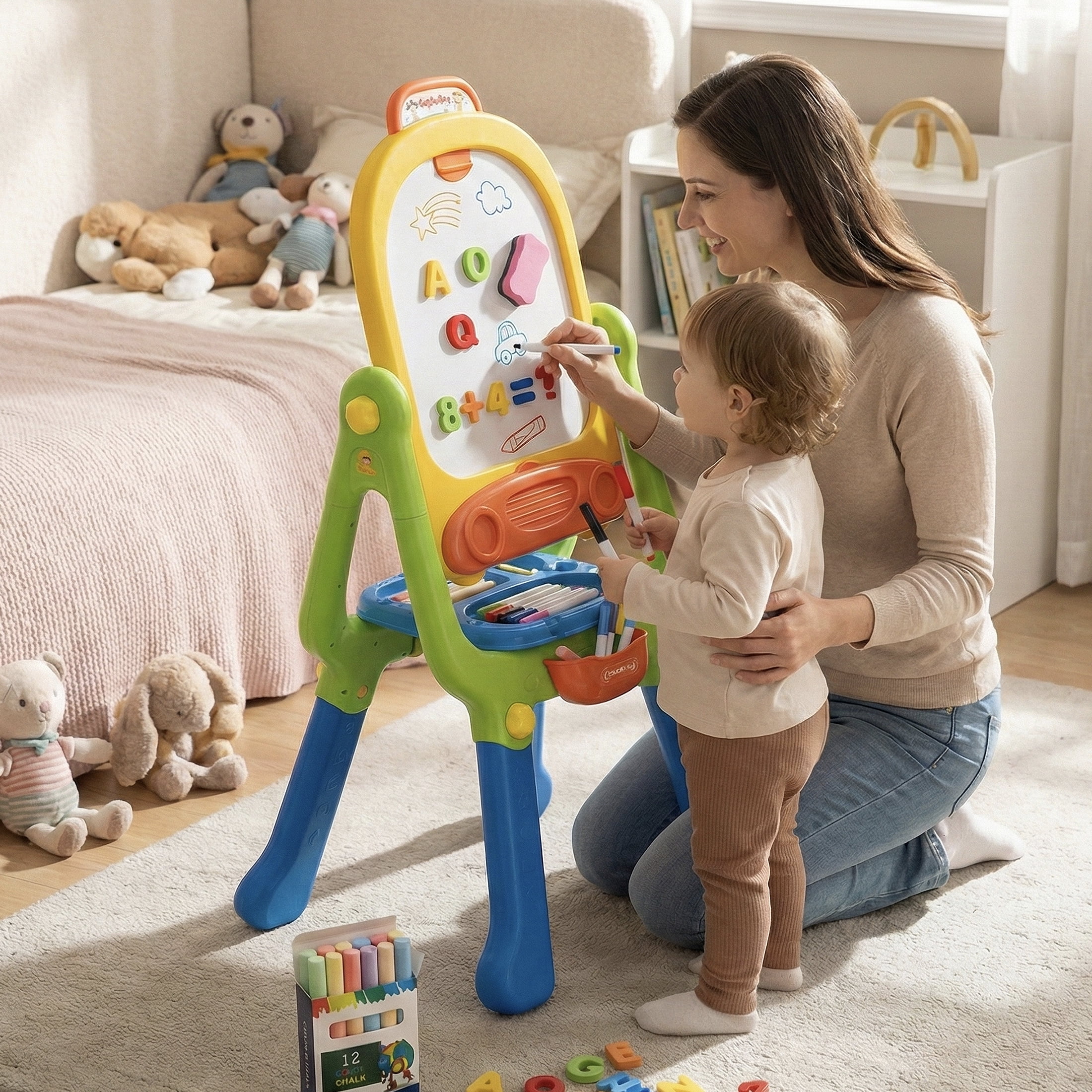 Easel for Kids,Rotatable Double Sided Easel for Kids Standing Art Easel with Painting Accessories for Toddlers Boys and Girls-Blue