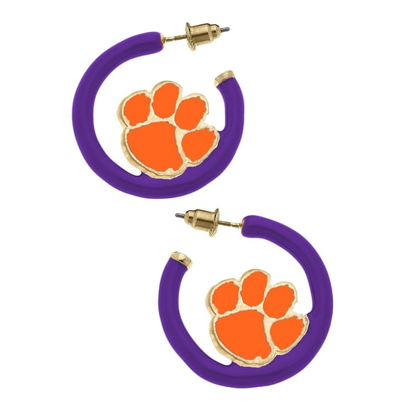 Women' CANVAS Style Clemson Tigers Enamel Logo Open Hoop Earring