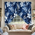 thumbnail image 2 of Blue White Swag Curtain Valance for Windows, Wildflower Watercolor Ink Floral Leaves Botanical Window Treatments Short Swag Topper for Kitchen Windows Bathroom Bedroom, 28"x36", 2 of 8