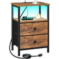 thumbnail image 1 of Nightstand with Charging Station, End Table with 2 Fabric Drawers, LED Night Stand for Bedroom, Small Bed Side Table with USB Ports and Outlets for Living Room, Brown, HETS02BR-1, 1 of 5
