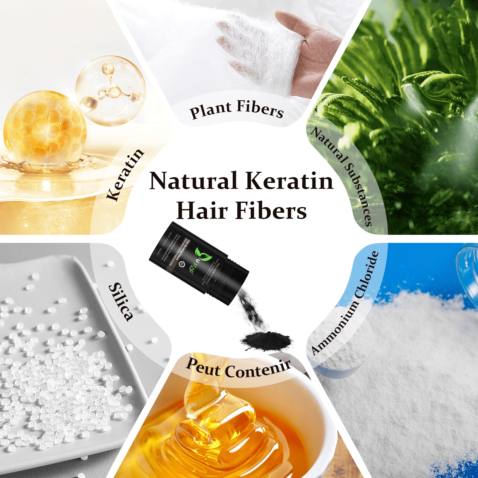 USTAR 5 in 1 Hair Building Fibers Set, Hair Fibers for Thinning Hair and Hair Fiber Spray, Natural Hair Filler Instantly Conceals Hair Loss, Hair Powder for Women & Men 27.5g (Gray)