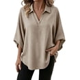 thumbnail image 2 of Warop Women's Solid Loose Fit V Neck 3/4 Sleeve Top Casual Lightweight Pullover Blouse Tunic for Daily Office Wear, 2 of 9