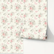 Extra Long Floral Wallpaper - 23.62x119" Peel and Stick with Pink Roses, Waterproof for Bathroom Kitchen Living Room
