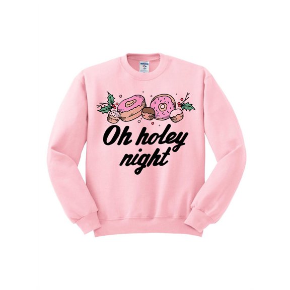 Oh Holey Night Christmas Donut Sweatshirt Large Pink