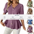 thumbnail image 3 of Kaemgyyd Summer Tops for Women Casual Lantern Short Sleeve Blouses Button down V Neck Shirts Lightweight Peplum Outfits, 3 of 7