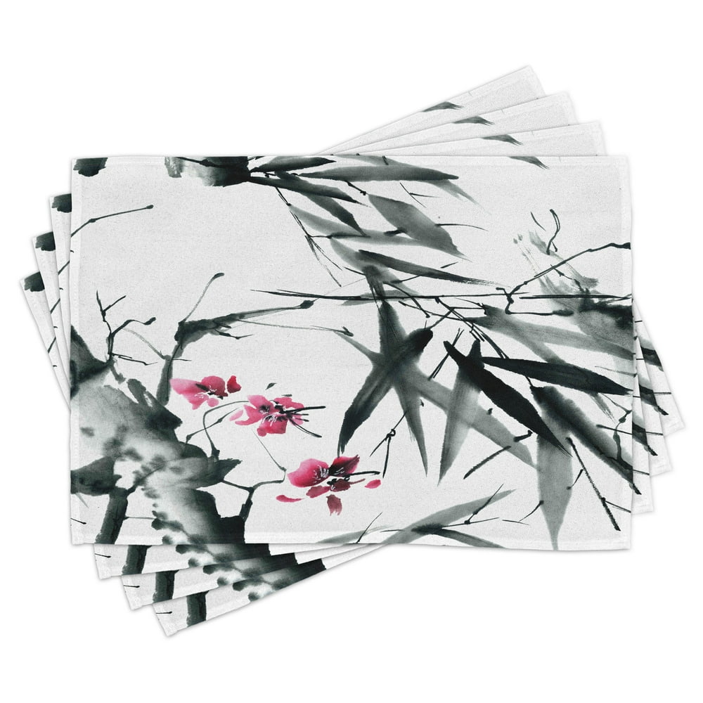 Japanese Placemats Set of 4 Natural Sacred Bamboo Stems Cherry Blossom Japanese Inspired Folk