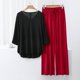 thumbnail image 2 of Conjunto de pijama con cuello en V para mujer: top de manga 3/4 y pantalones anchos, color liso, ropa de dormir ligera, tallas L/XL, 2 of 3