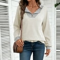 thumbnail image 2 of Womens Long Sleeve Shirts Fall Fashion 2026 Patchwork Button Up V Neck Sweatshirt Casual Pullover Tops (XL, White), 2 of 6