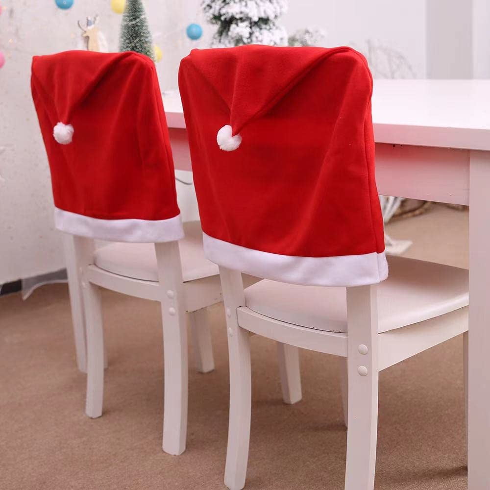 PIPETPET 4pc Red Hat Dining Chair Slipcovers,Christmas Chair Back