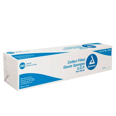 Dynarex Gauze Sponges - Dynarex Cotton Filled Gauze Sponge Non-Sterile 2x2 - 200/Box