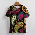 thumbnail image 3 of Vibrant Paisley Pattern Colorful Design Textile Print Womens Tops Women's Fashion Casual Short Sleeve Flower Print Round Neck Pullover Top Blouse, 3 of 6