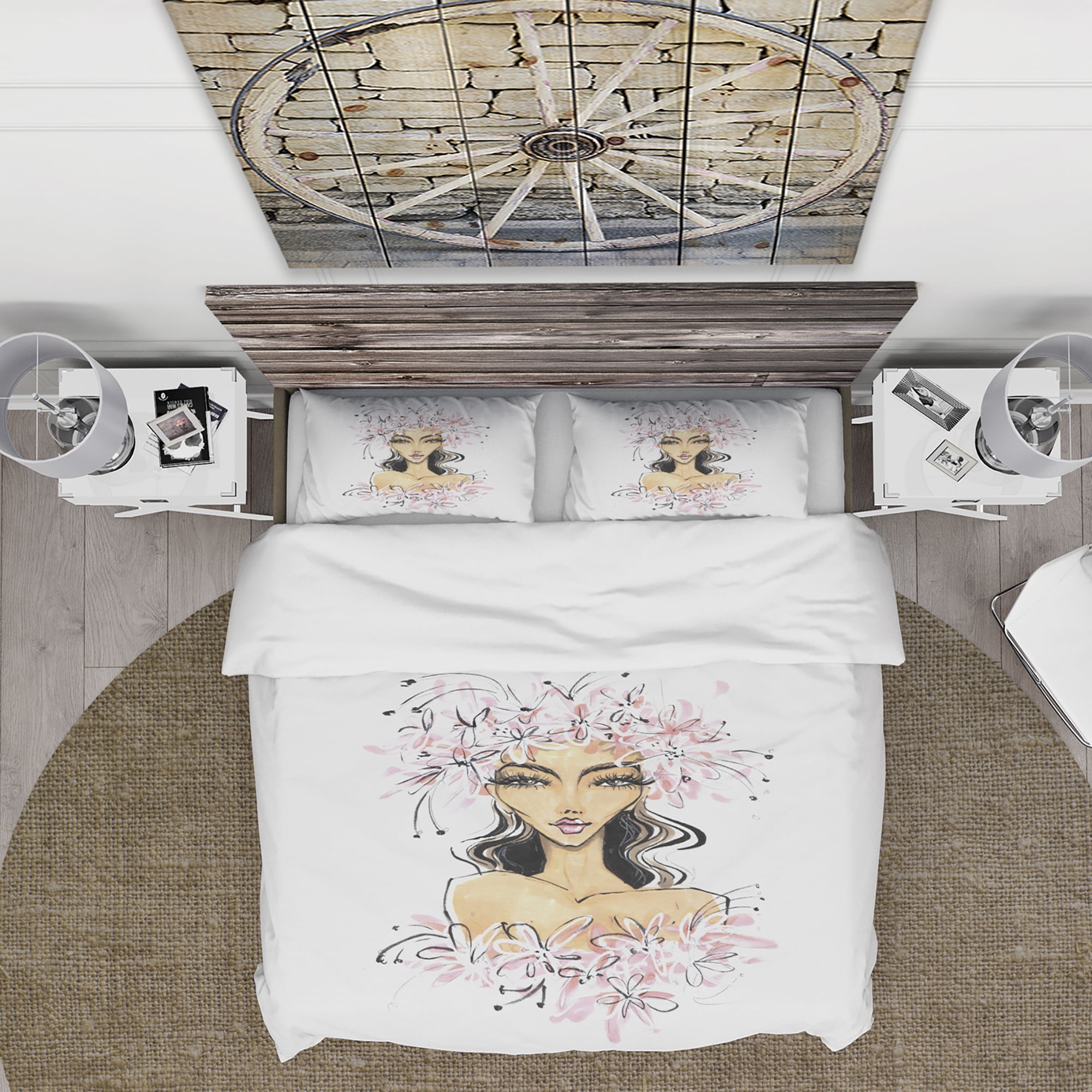Designart 'Young Girl in Flowers' Glamour Duvet Cover Set