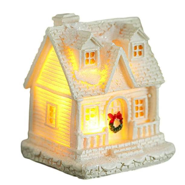 Decoración de casa de pueblo navideña, casa navideña de resina iluminada, escena navideña de resina, casas de pueblo, ciudad con luz LED blanca cálida, edificio coleccionable navideño que funciona