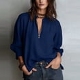 thumbnail image 1 of TaTaai Women Casual Loose Blouses Collared Half-Zip Puff Sleeve Solid Color 3/4 Sleeve V Neck Soft Lightweight Daily Office Wear Gift, 1 of 6
