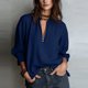 thumbnail image 1 of TaTaai Women Casual Loose Blouses Collared Half-Zip Puff Sleeve Solid Color 3/4 Sleeve V Neck Soft Lightweight Daily Office Wear Gift, 1 of 6