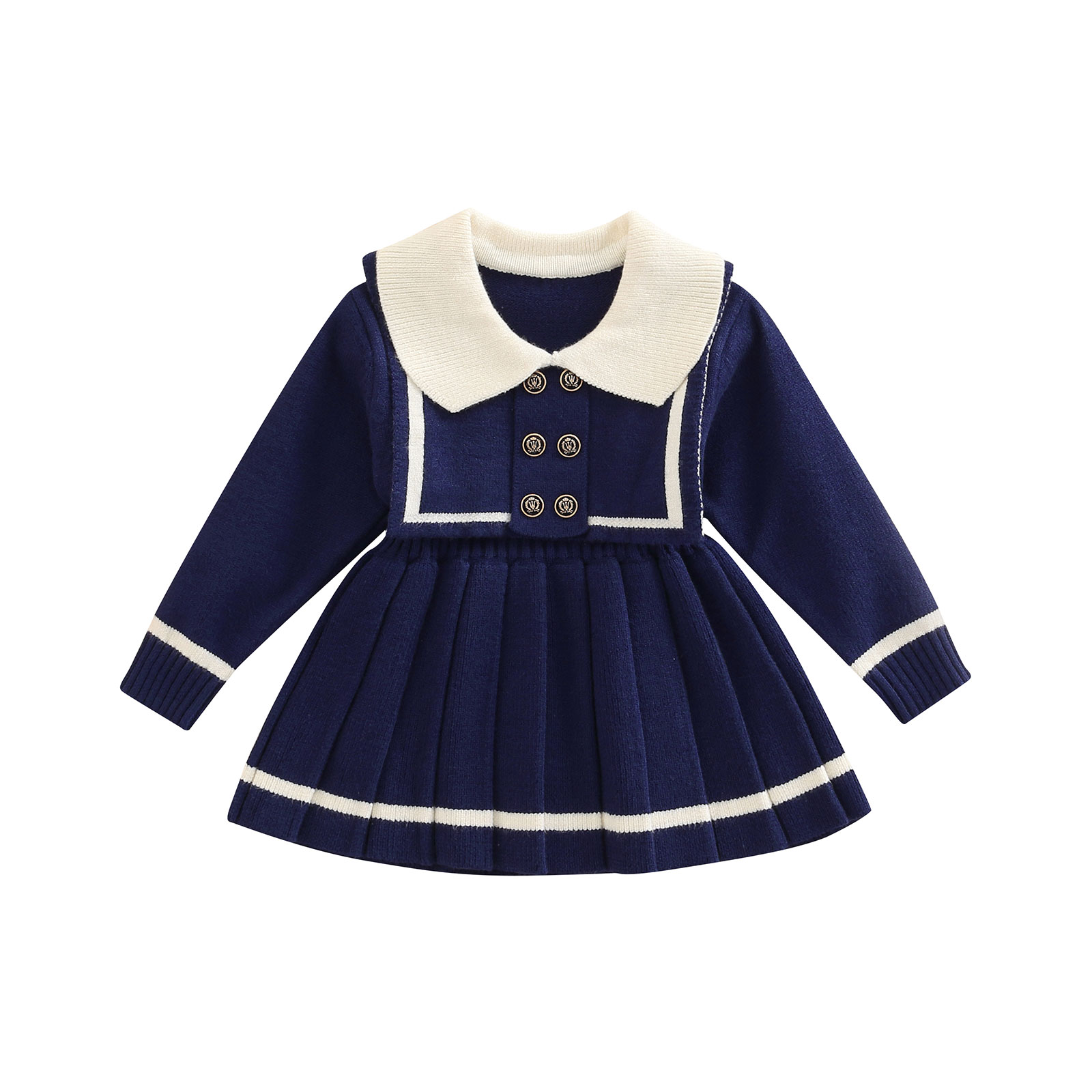 Baby Girls Knitted Sweater Dress Toddler Girls Sailor Dress Long Sleeve