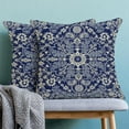 thumbnail image 4 of Navy Blue White Boho Pillow Covers 18x18 Set of 2, Persian Carpet Design Decorative Boho Throw Pillows Linen Farmhouse Bohemian Cushion Pillow Covers for Sofa Couch Outdoor Decor, 4 of 6