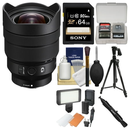 Sony Alpha E-Mount FE 12-24mm f/4.0 G Ultra Wide-Angle Zoom Lens with 64GB Card + LED Light/Flash + Diffuser + Tripod +